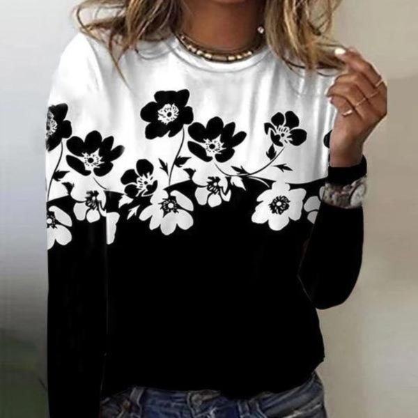 Stylish Print Round Neck Long Sleeve Top