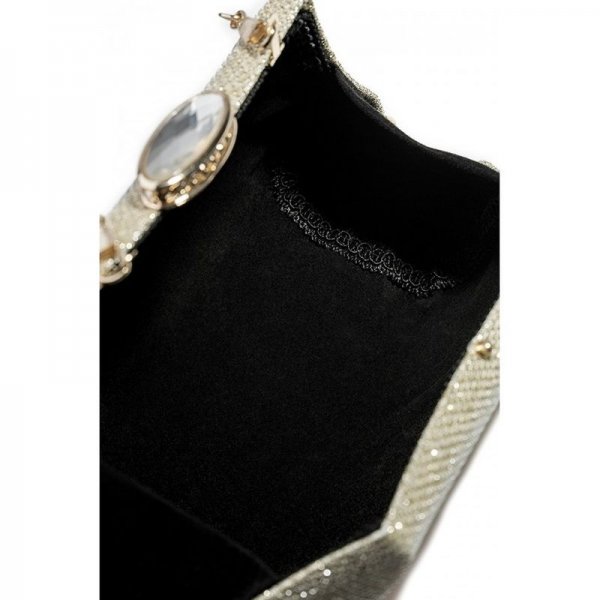 WOMEN CLUTCH PURSE HARD CASE SHINY EVENING BAG GLITTER HANDBAG WITH CHAIN STRAP - GOLD