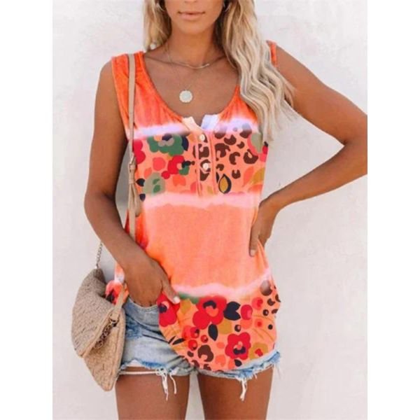 Chic Print V-Neck Sleeveless Top