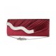 BLING RHINESTONE CRYSTAL PLEATED SATIN BRIDAL WEDDING CLUTCH PURSE BURGUNDY