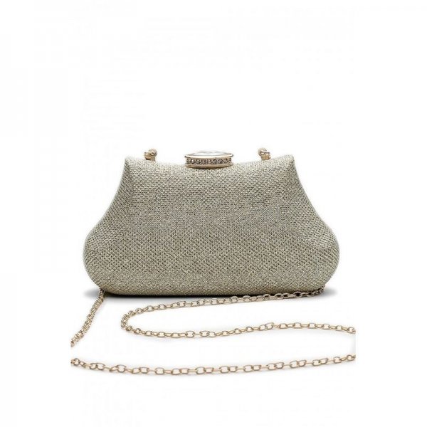 WOMEN CLUTCH PURSE HARD CASE SHINY EVENING BAG GLITTER HANDBAG WITH CHAIN STRAP - GOLD