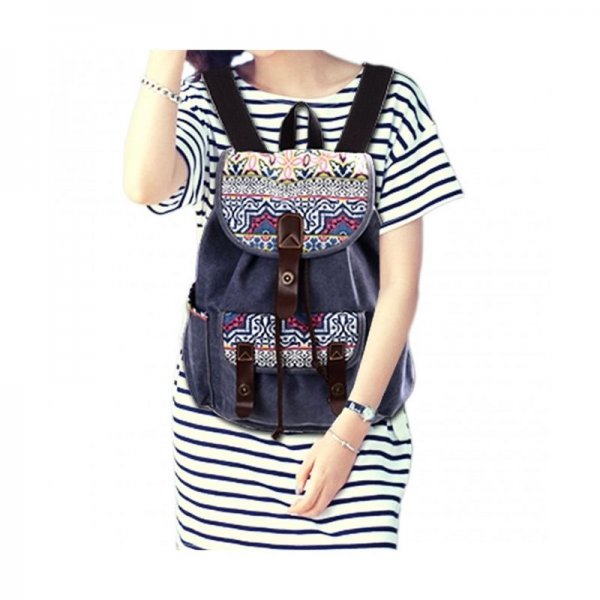 WOMEN FLORAL PRINT CASUAL CANVAS BACKPACK RUCKSACK CUTE SCHOOL BACKPACK - BLUE