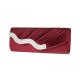 BLING RHINESTONE CRYSTAL PLEATED SATIN BRIDAL WEDDING CLUTCH PURSE BURGUNDY