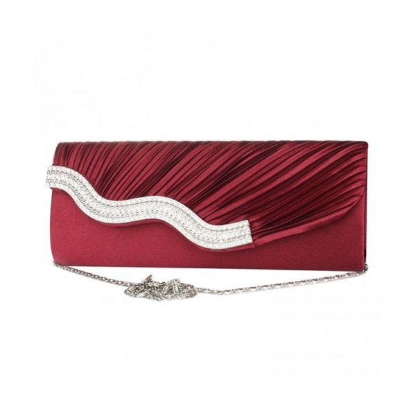 BLING RHINESTONE CRYSTAL PLEATED SATIN BRIDAL WEDDING CLUTCH PURSE BURGUNDY