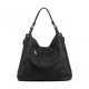 WOMEN HANDBAGS HOBO PURSE TOP-HANDLE SHOULDER BAGS PU LEATHER ZIPPER TOTE BAGS - BLACK
