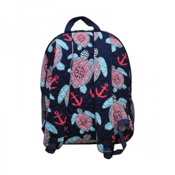 QUILTED LARGE SCHOOL BACKPACK - SEA TURTLE ANCHOR-NAVY