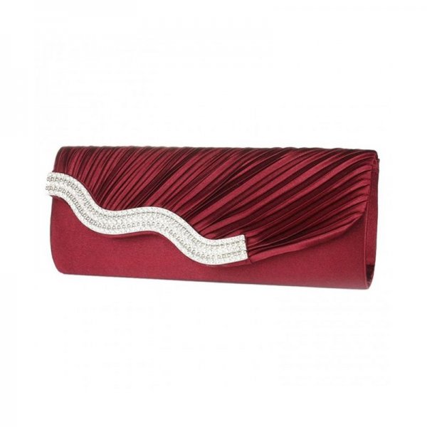 BLING RHINESTONE CRYSTAL PLEATED SATIN BRIDAL WEDDING CLUTCH PURSE BURGUNDY