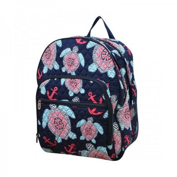 QUILTED LARGE SCHOOL BACKPACK - SEA TURTLE ANCHOR-NAVY