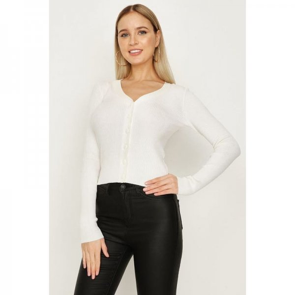 Ivory V Neck Short Rib Cardi