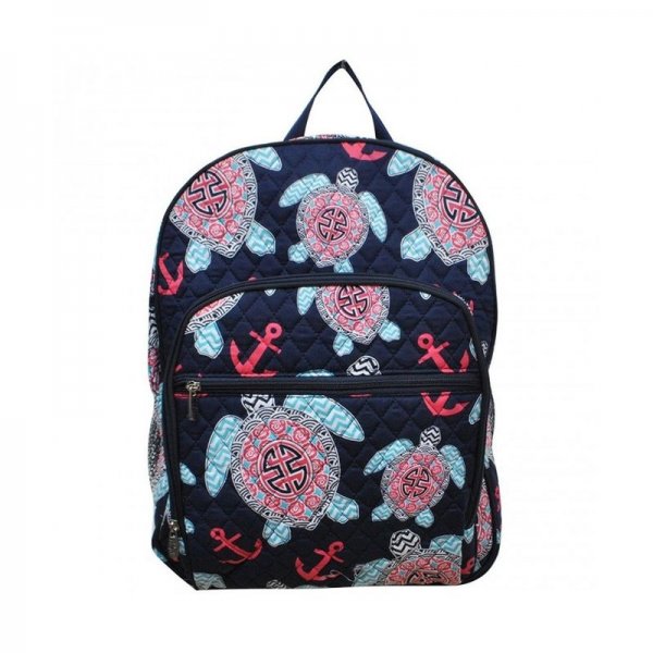 QUILTED LARGE SCHOOL BACKPACK - SEA TURTLE ANCHOR-NAVY